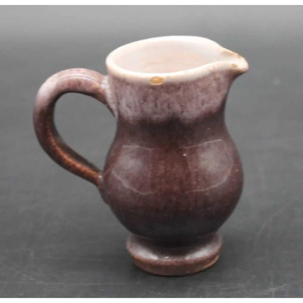 Vintage Mini Pottery Creamer Purple Drip Glaze Stoneware Pitcher 2.75